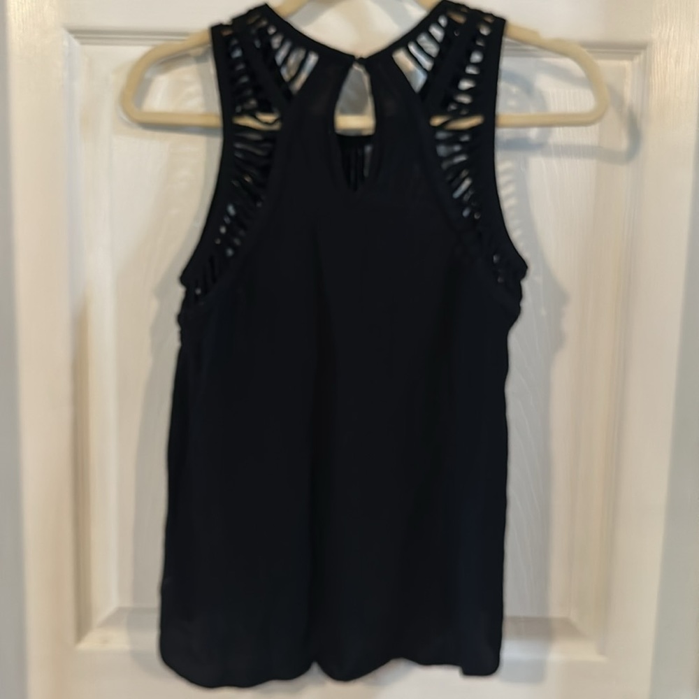 Bar III Womens Black Sleeveless Cage Cutout Lattice Keyhole Blouse Top Small - Picture 2 of 2